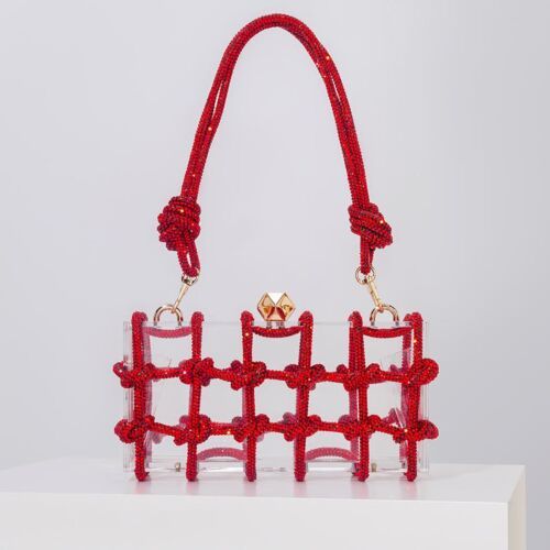 Womens Bold Red Purse Handbag Clutch Crystal Purse Red Knot Clutch Red Bridal