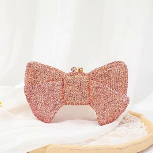 Womens Clutch Purse Bag Handbag Crystal Clutch Diamond Clutch Pink Crystal Bow