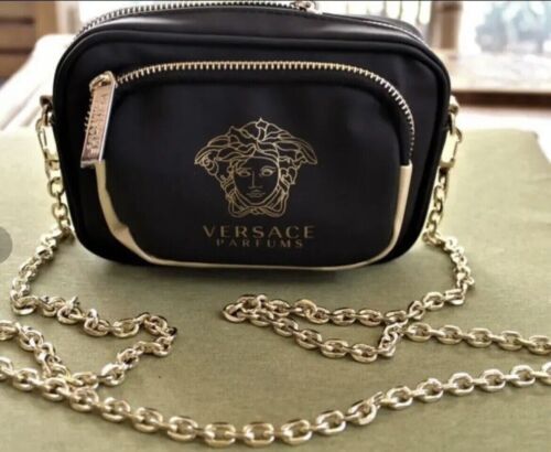 Versace Parfums Crossbody Bag Purse Handbag Gold Medusa Logo Chain Strap NEW