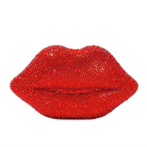Womens Red Crystal Red lips Purse Handbag Clutch Crystal Purse Red Lips Purse