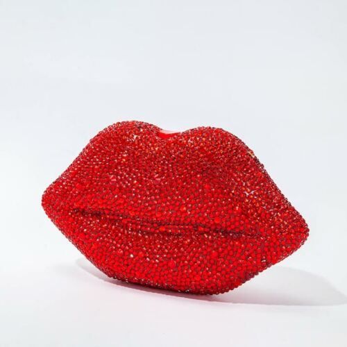 Womens Valentines Gift Red Purse Handbag Clutch Crystal Purse Red Lips Purse
