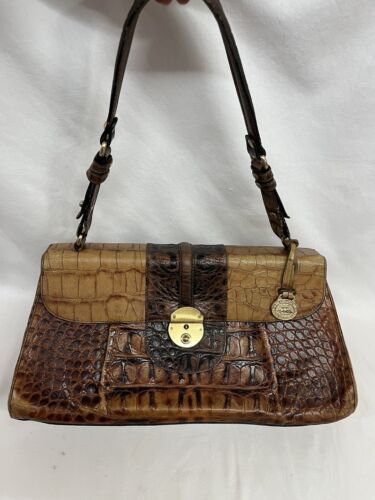 BRAHMIN Handbag Embossed Leather Satchel Vintage Tri Color Purse 14 x 7 x 3